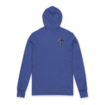 Christian Hooded Long Sleeve Tee — "In God We Trust" Cross Shirt