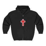 Christian Cross Zip Hoodie - Red Outline Faith Full-Zip Sweatshirt