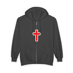 Christian Cross Zip Hoodie - Red Outline Faith Full-Zip Sweatshirt