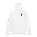 Christian Hooded Long Sleeve Tee — "In God We Trust" Cross Shirt
