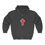 Christian Cross Zip Hoodie - Red Outline Faith Full-Zip Sweatshirt