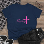 Blessings Cross Tee — Women's Pink Faith T-Shirt