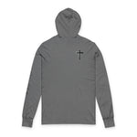 Christian Hooded Long Sleeve Tee — "In God We Trust" Cross Shirt