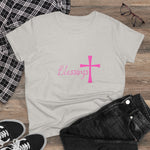 Blessings Cross Tee — Women's Pink Faith T-Shirt