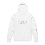 Christian Hooded Long Sleeve Tee — "In God We Trust" Cross Shirt