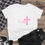 Blessings Cross Tee — Women's Pink Faith T-Shirt