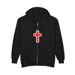 Christian Cross Zip Hoodie - Red Outline Faith Full-Zip Sweatshirt